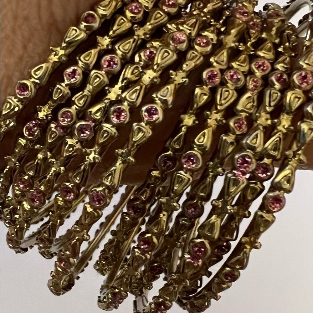 Gold Tone Metal & Pink Rhinestone Women Exotic Tribal Ethnic 12 pc. Bracelet Set